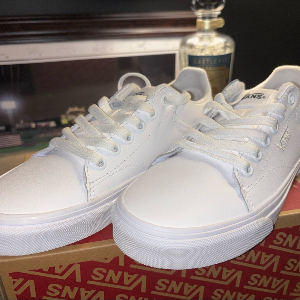 Vans All-White Leather Low-Top Sneakers